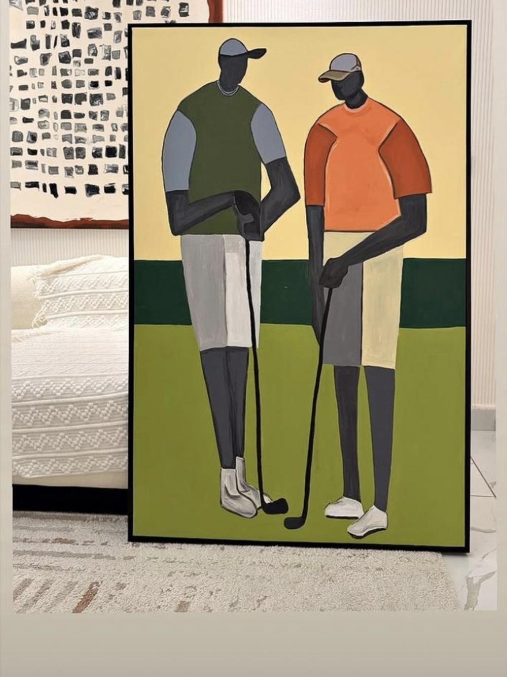 Contemporary Golfers Wall Art Print – Orange & Green